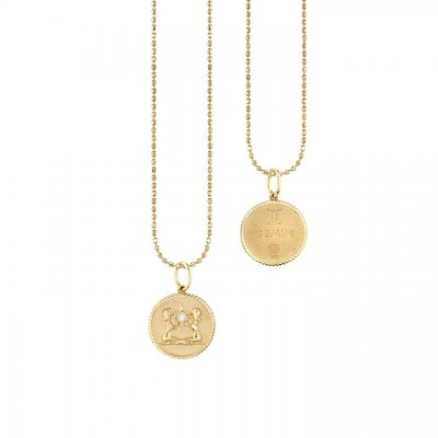 Gold & Diamond Gemini Zodiac Medallion