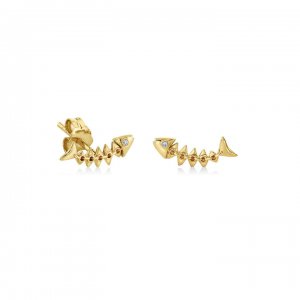 Gold & Diamond Fishbone Stud