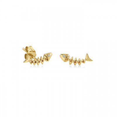 Gold & Diamond Fishbone Stud