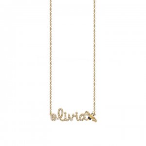 Gold & Diamond Custom Script Bee Icon Necklace