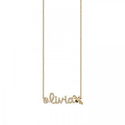 Gold & Diamond Custom Script Bee Icon Necklace