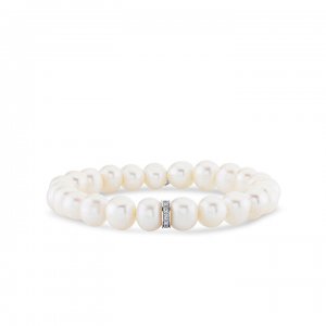 Men's Collection Gold & Diamond Eternity Rondelle on Pearl