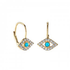 Gold & Diamond Evil Eye French Wire Earrings