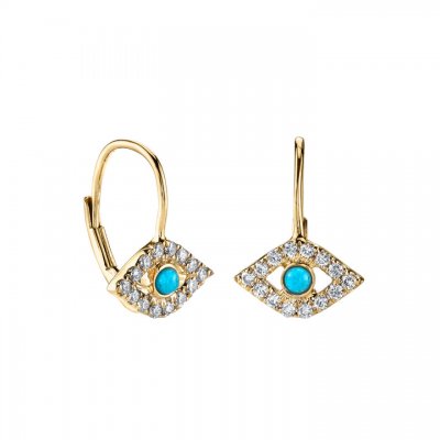 Gold & Diamond Evil Eye French Wire Earrings