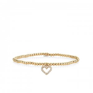 Gold & Diamond Small Heart on Gold Beads