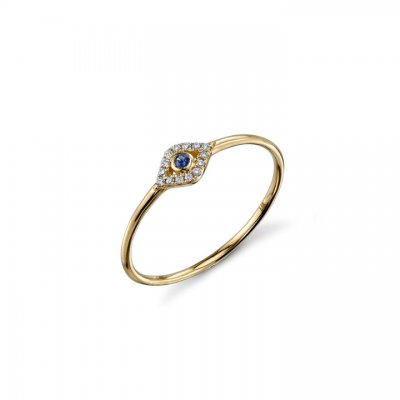 Gold & Diamond Small Bezel Evil Eye Ring