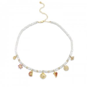 Gold & Diamond Sea Treasures Mother of Pearl Heishi Necklace