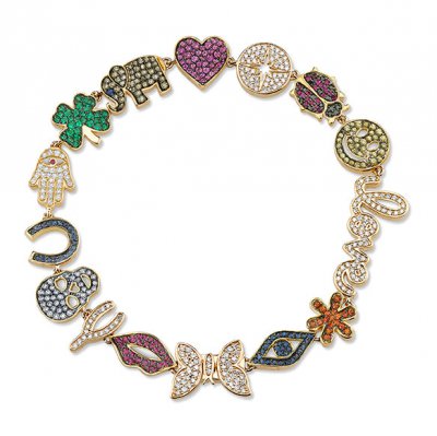 Gold & Pave Diamond Rainbow Multi-Icon Bracelet