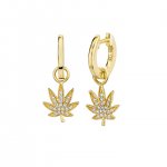 Men's Collection Gold & Diamond Pot Leaf Charm Hoops