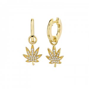 Men's Collection Gold & Diamond Pot Leaf Charm Hoops