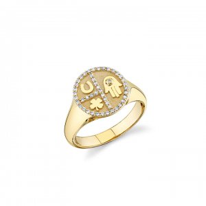 Gold & Diamond Small Disc Tricon Signet Ring