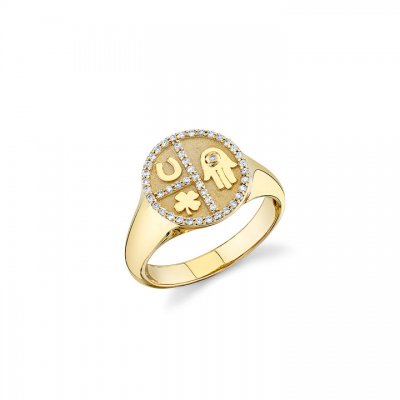 Gold & Diamond Small Disc Tricon Signet Ring