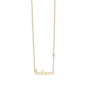 Gold Plated Sterling Silver Believe Necklace with Bezel Set Diamond