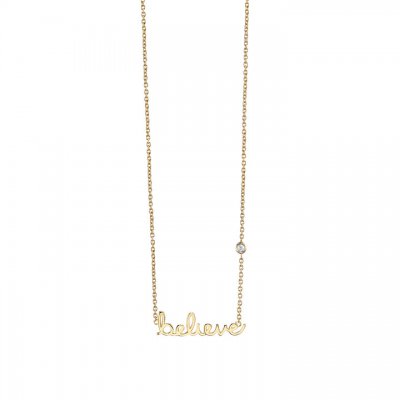 Gold Plated Sterling Silver Believe Necklace with Bezel Set Diamond