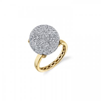 Gold & Pave Diamond Ball Ring