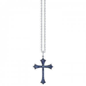 Men's Collection Gold & Sapphire Gothic Cross Necklace