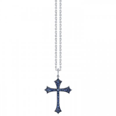 Men's Collection Gold & Sapphire Gothic Cross Necklace