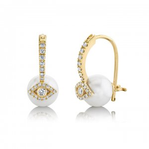 Gold & Diamond Evil Eye Small Pearl Earrings