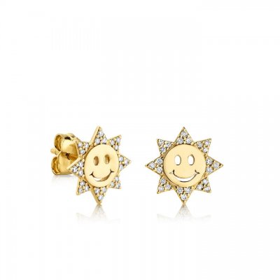 Gold & Diamond Happy Face Sun Stud