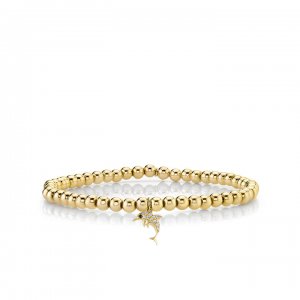 Gold & Diamond Small Dolphin on Gold Beads