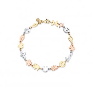 Tri-Tone Gold Small Multi-Icon Bracelet