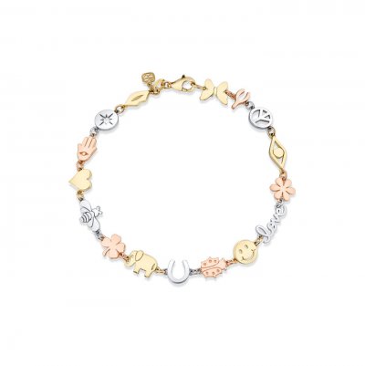 Tri-Tone Gold Small Multi-Icon Bracelet