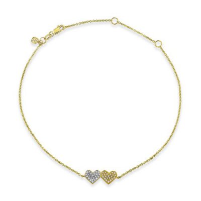 Gold & Diamond Medium Double Heart Anklet