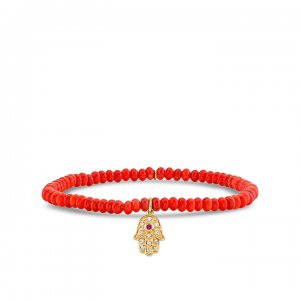 Little Loves Gold & Diamond Hamsa on Red Bamboo Coral