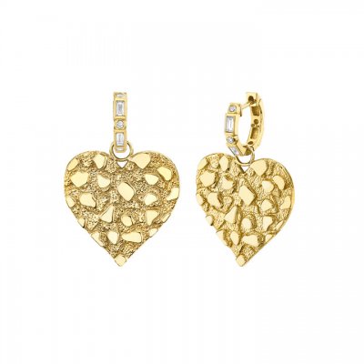 Gold Nugget Heart Diamond Hoops