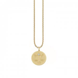 Gold & Diamond Large Libra Zodiac Medallion