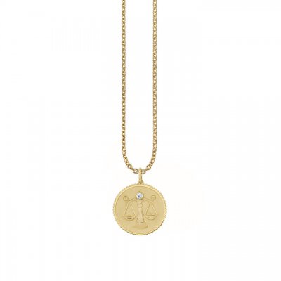 Gold & Diamond Large Libra Zodiac Medallion