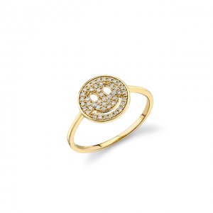 Gold & Pave Diamond Small Happy Face Ring