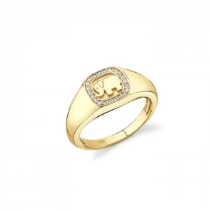 Gold & Diamond Elephant Icon Signet Ring