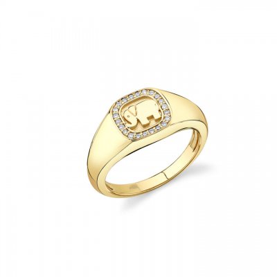 Gold & Diamond Elephant Icon Signet Ring