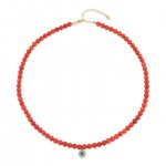 Gold & Diamond Enamel Evil Eye Peach Coral Necklace