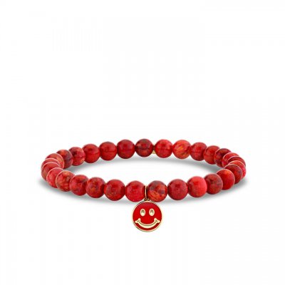 Gold & Enamel Happy Face on Red Sponge Coral