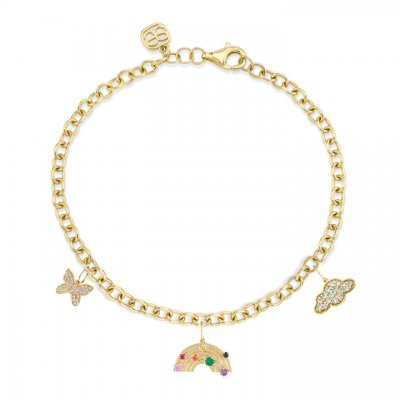 Gold & Diamond Multi-Charm Anklet