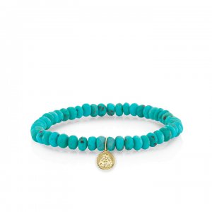 Men's Collection Gold & Diamond Buddha Coin on Turquoise