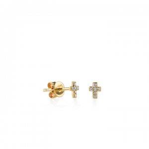 Gold & Diamond Mini Cross Stud