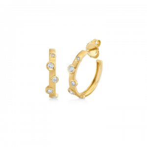 Gold & Diamond 20th Anniversary Bezel Medium Hoops