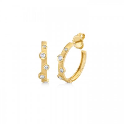 Gold & Diamond 20th Anniversary Bezel Medium Hoops