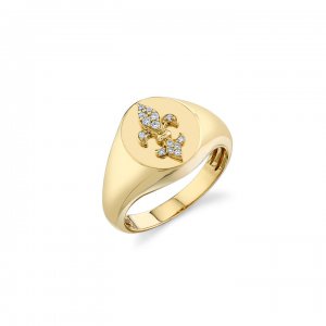 Gold & Diamond Small Fleur de Lis Signet Ring