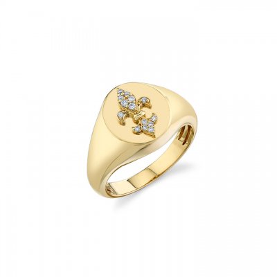 Gold & Diamond Small Fleur de Lis Signet Ring