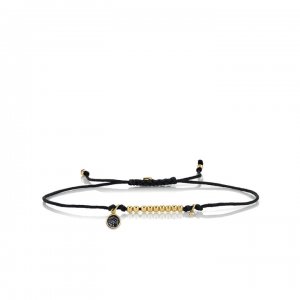 Gold & Black Diamond Tiny Disc Cord Bracelet