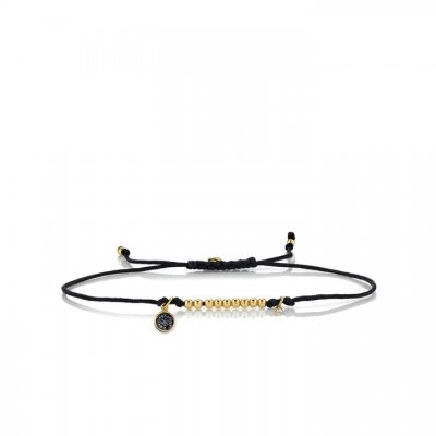 Gold & Black Diamond Tiny Disc Cord Bracelet