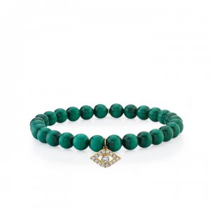 Gold & Diamond Large Evil Eye on Malachite