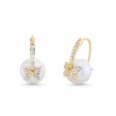 Gold & Diamond Butterfly Pearl Earrings