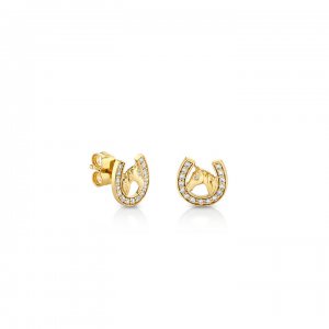 Gold & Diamond Horse Horseshoe Stud