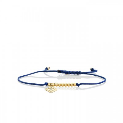 Gold & Diamond Tiny Evil Eye Cord Bracelet