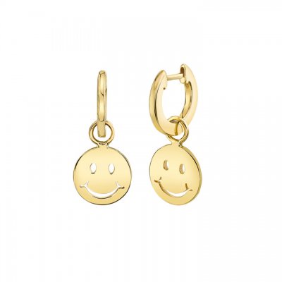 Pure Gold Happy Face Hoop Earrings